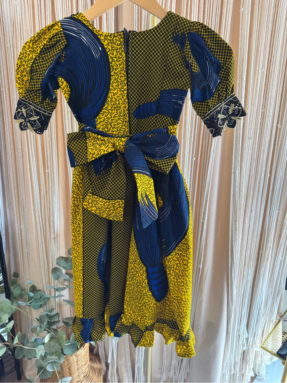 African Wax Print Ankara Children’s short sleeve maxi dress gown lace flower bow - Picture 15 of 16